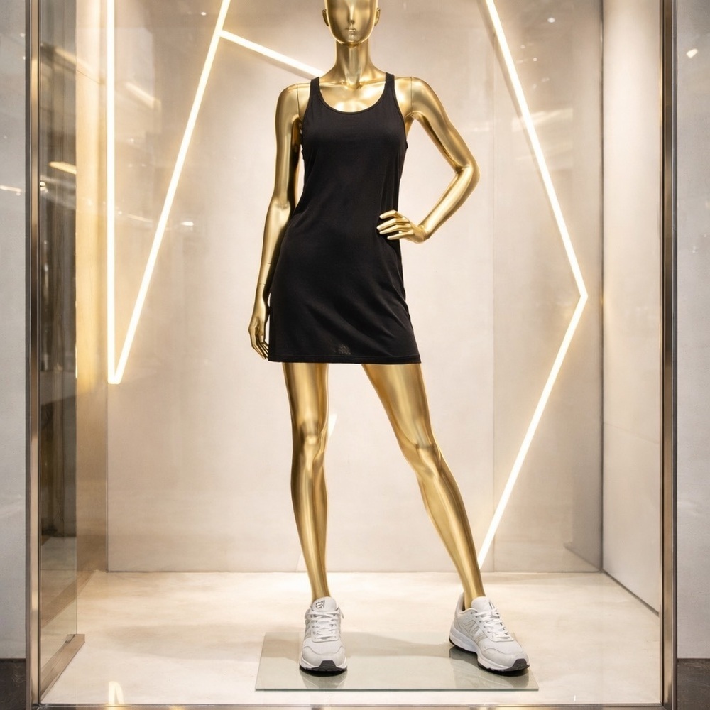 Women’s solid sports dress with built-in shorts.
